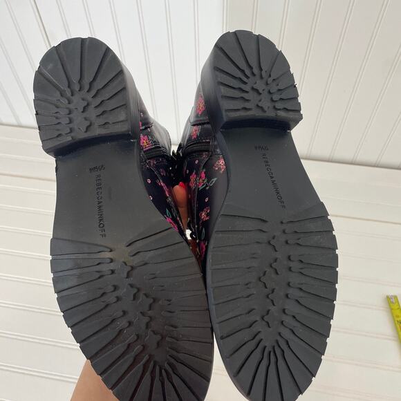 NWT Rebecca Minkoff Black & Pink Ditsy Floral Nappa Gerry Combat Boots Size 9.5 - Picture 7 of 9